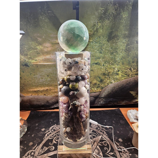 22 lb Mixed Crystal Vase with LED Fluorite Sphere
