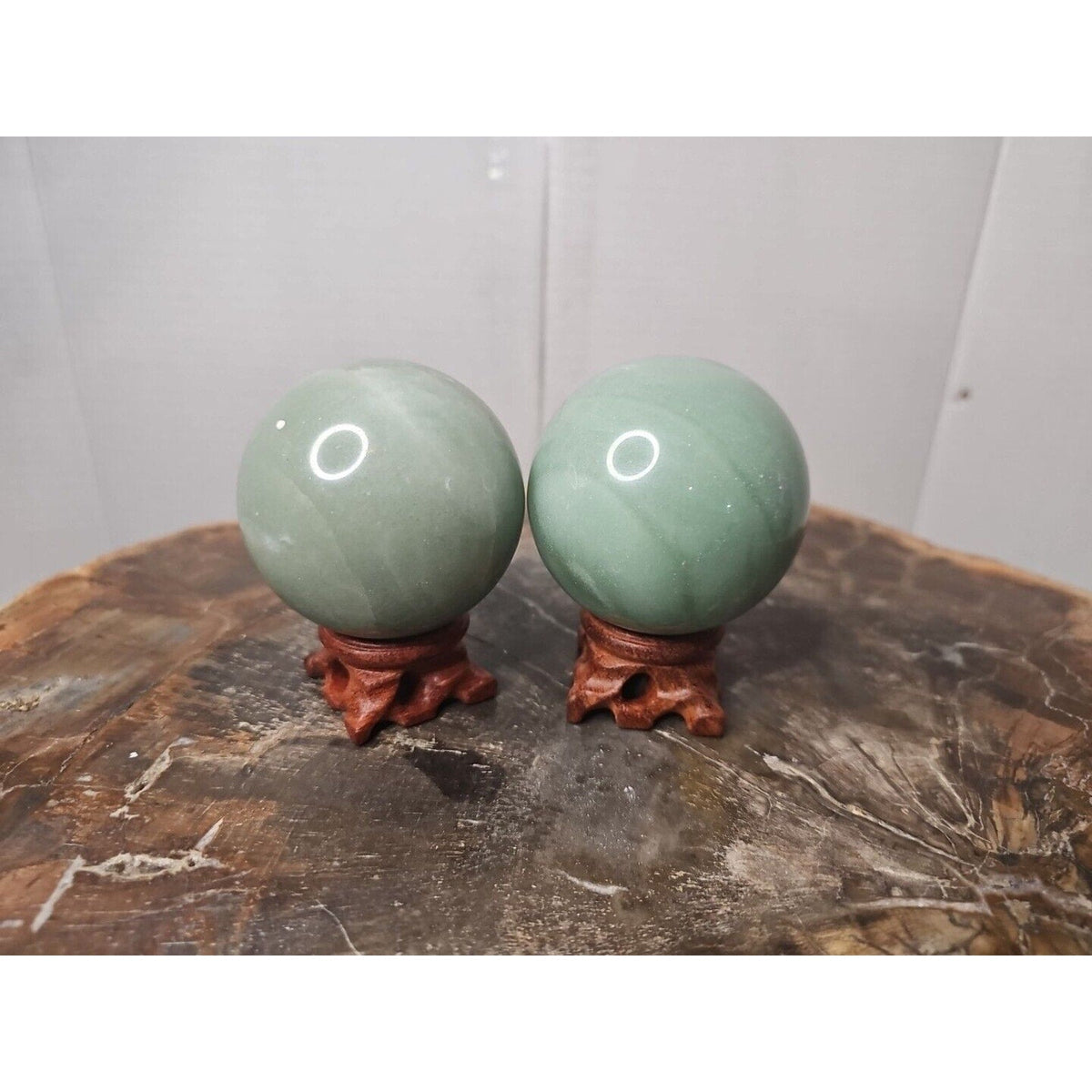 Jade Jasper Crystal Sphere Pair with Stands – 1.88 lb