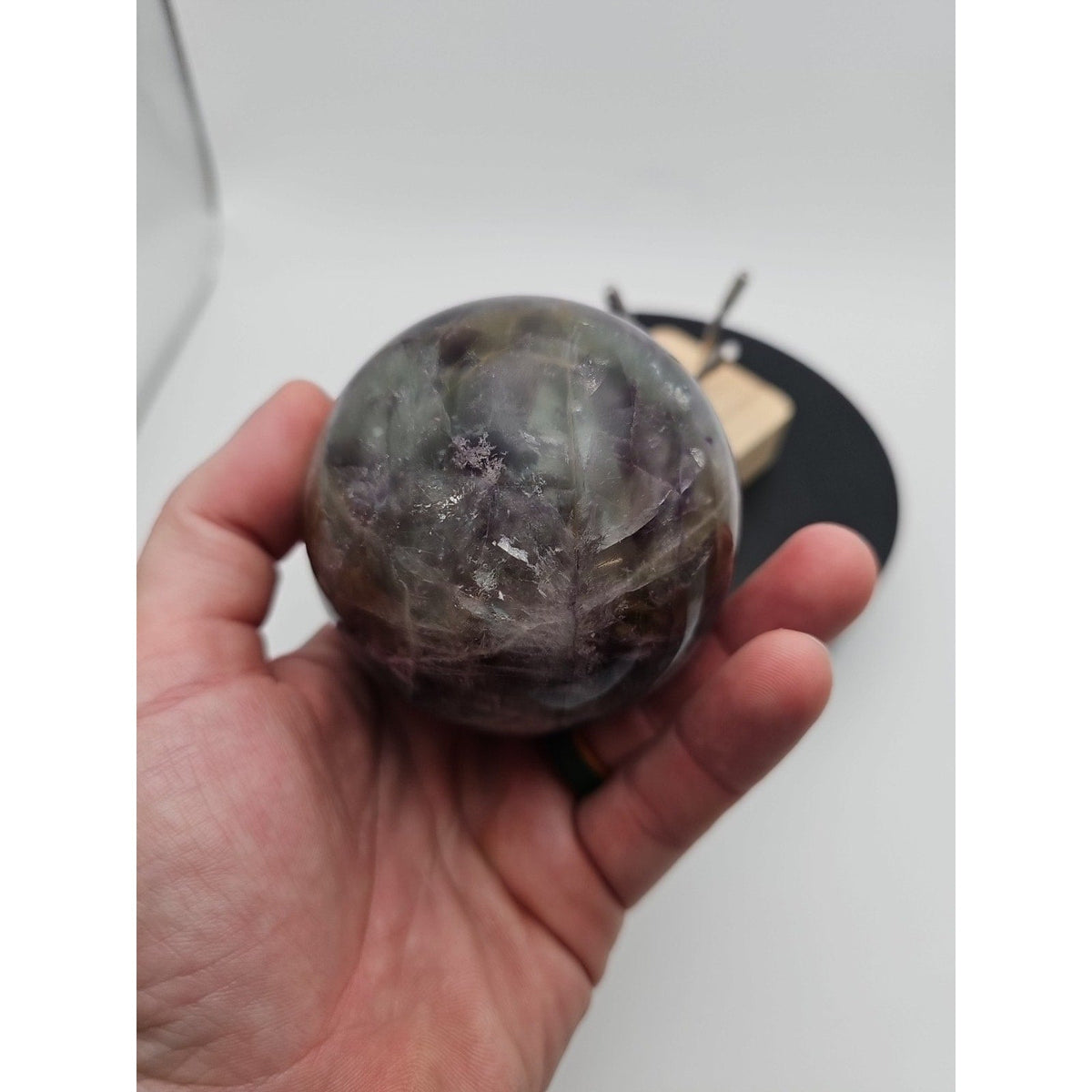 Natural Fluorite Crystal Sphere — 1.5lb, Purple & Green Banding