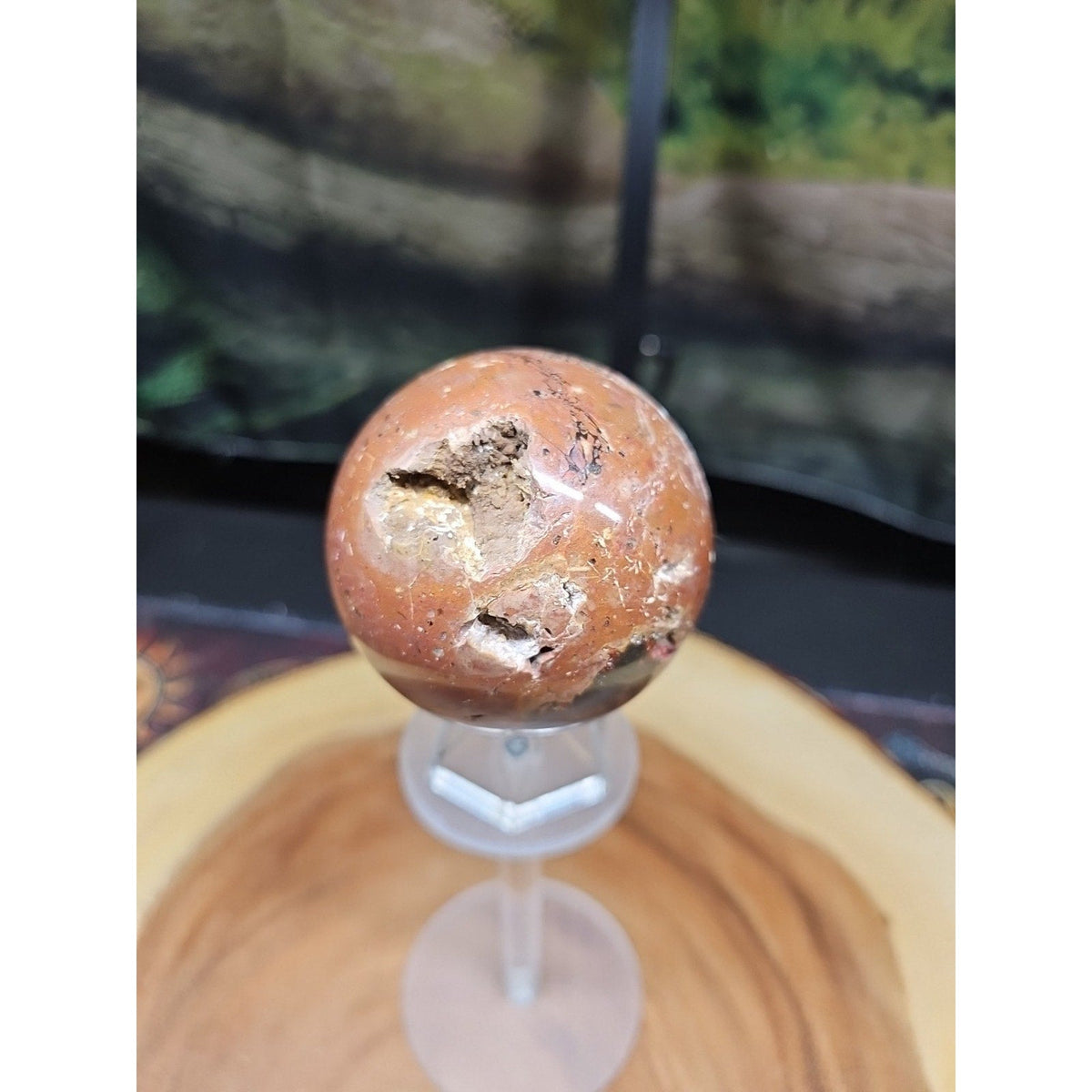0.74 lb Vesuvianite Agate Carnelian Geode Sphere