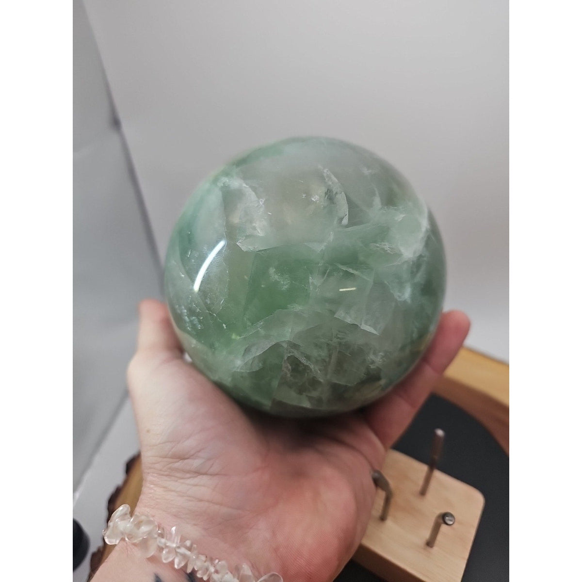 Large Natural Green Fluorite Quartz Crystal Sphere — 5.43 lbs, Madagascar