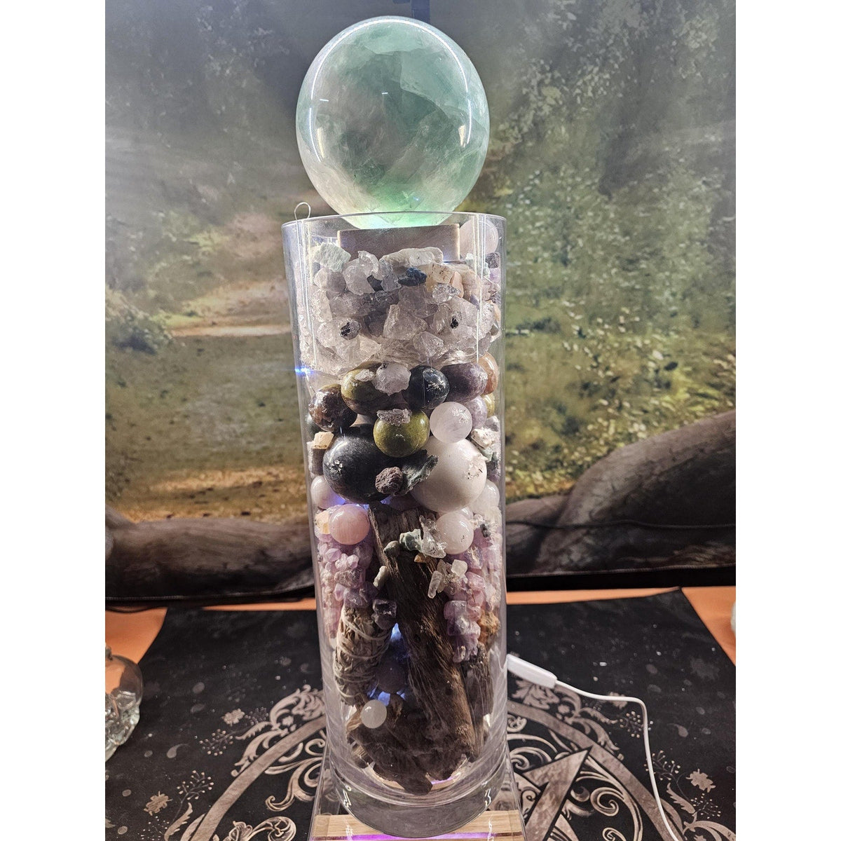 22 lb Mixed Crystal Vase with LED Fluorite Sphere