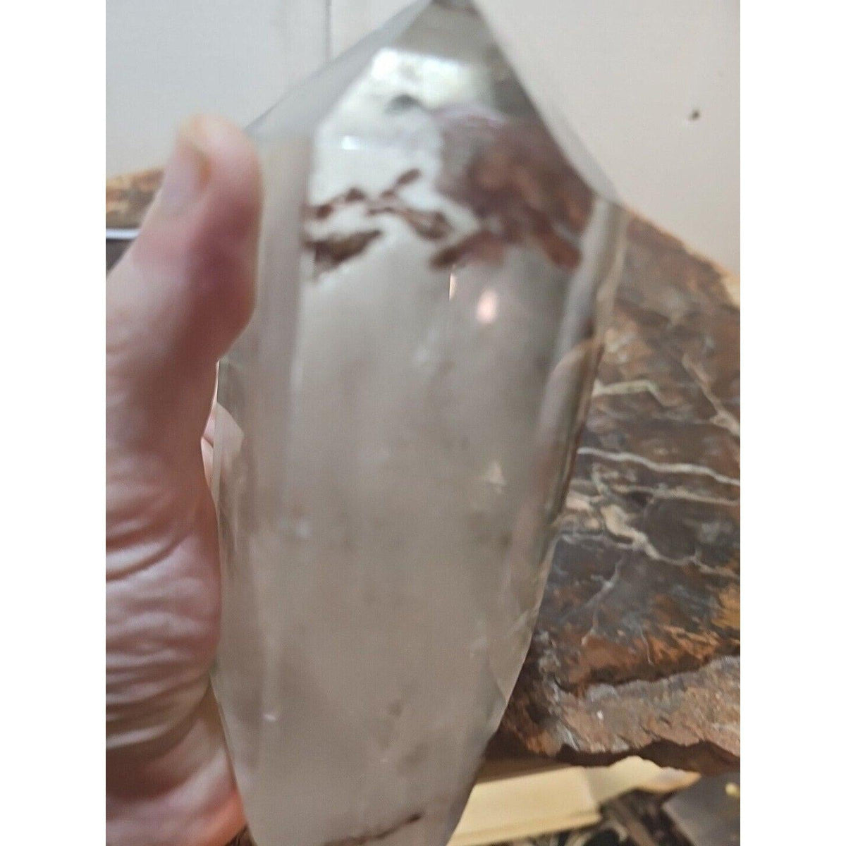 Madagascar Green Ghost Phantom Quartz Obelisk - 1.73LB Vitreous Healing Point
