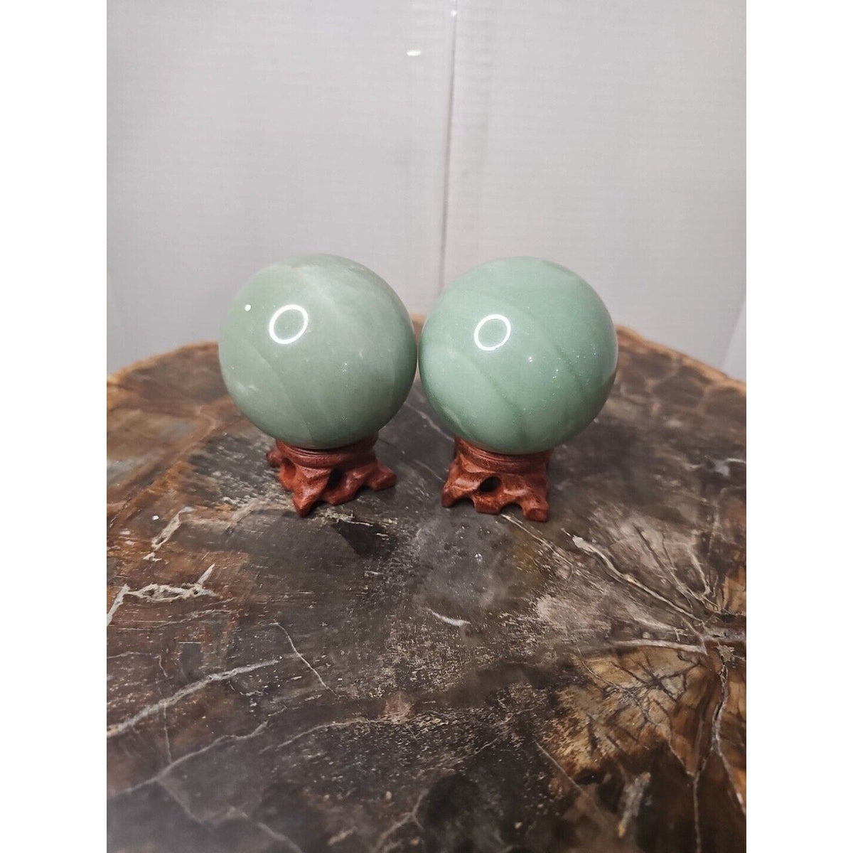 Jade Jasper Crystal Sphere Pair with Stands – 1.88 lb