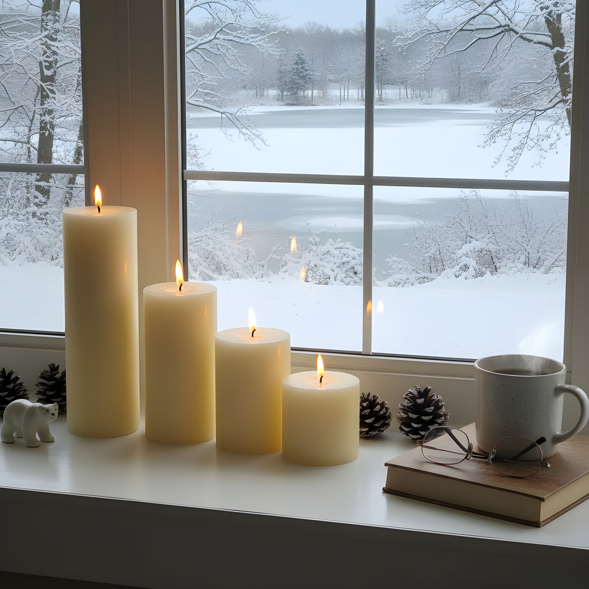 4 Inch Wide White Beeswax Pillar Candles