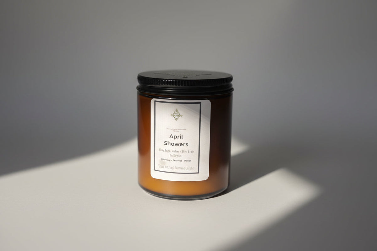 April Showers - Beeswax Candle - 7.5oz - Eucalyptus, Clary Sage, Vetiver