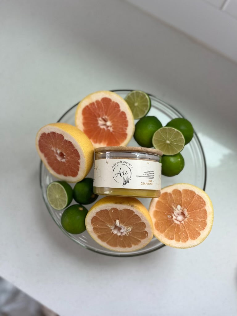 Lime Grapefruit Beeswax Candle |8 oz