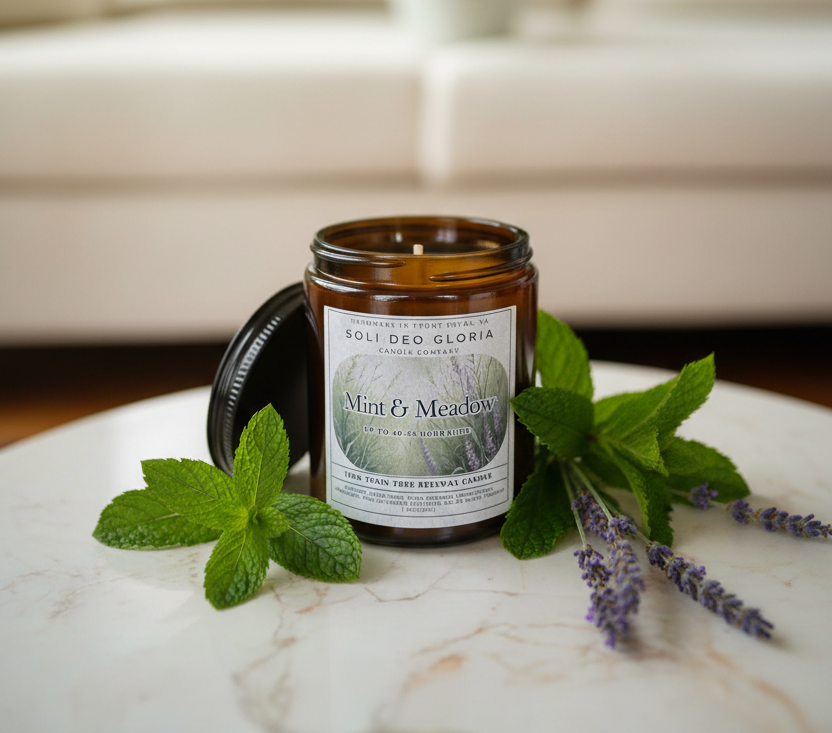 Mint & Meadow Beeswax Candle | Organic Essential Oil Infused