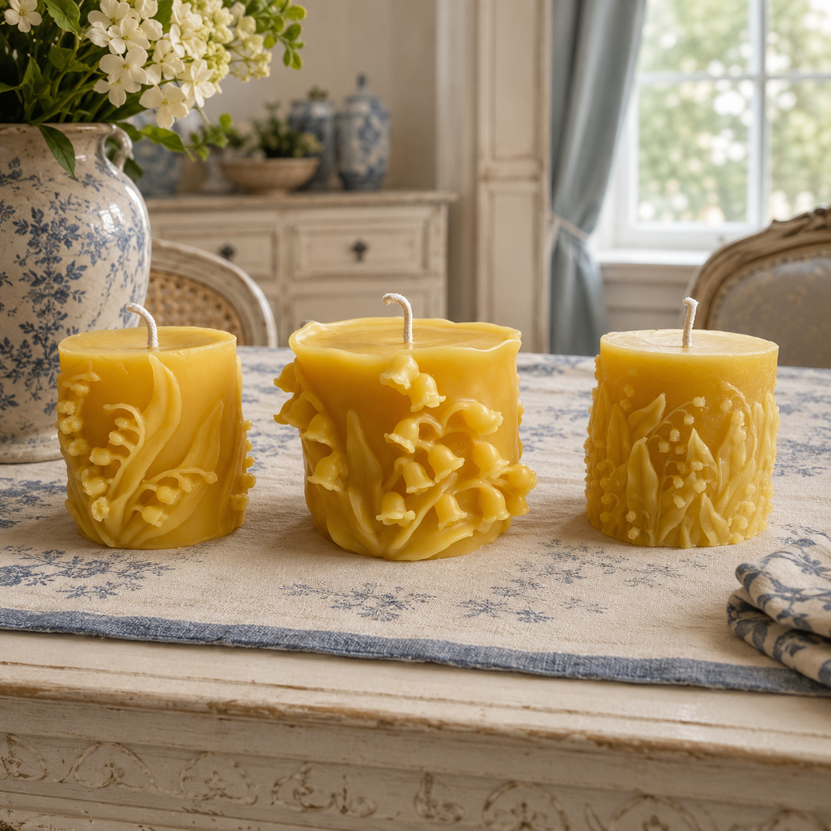 Wandering Lily of the Valley Beeswax Pillar Candles