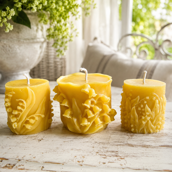 Wandering Lily of the Valley Beeswax Pillar Candles