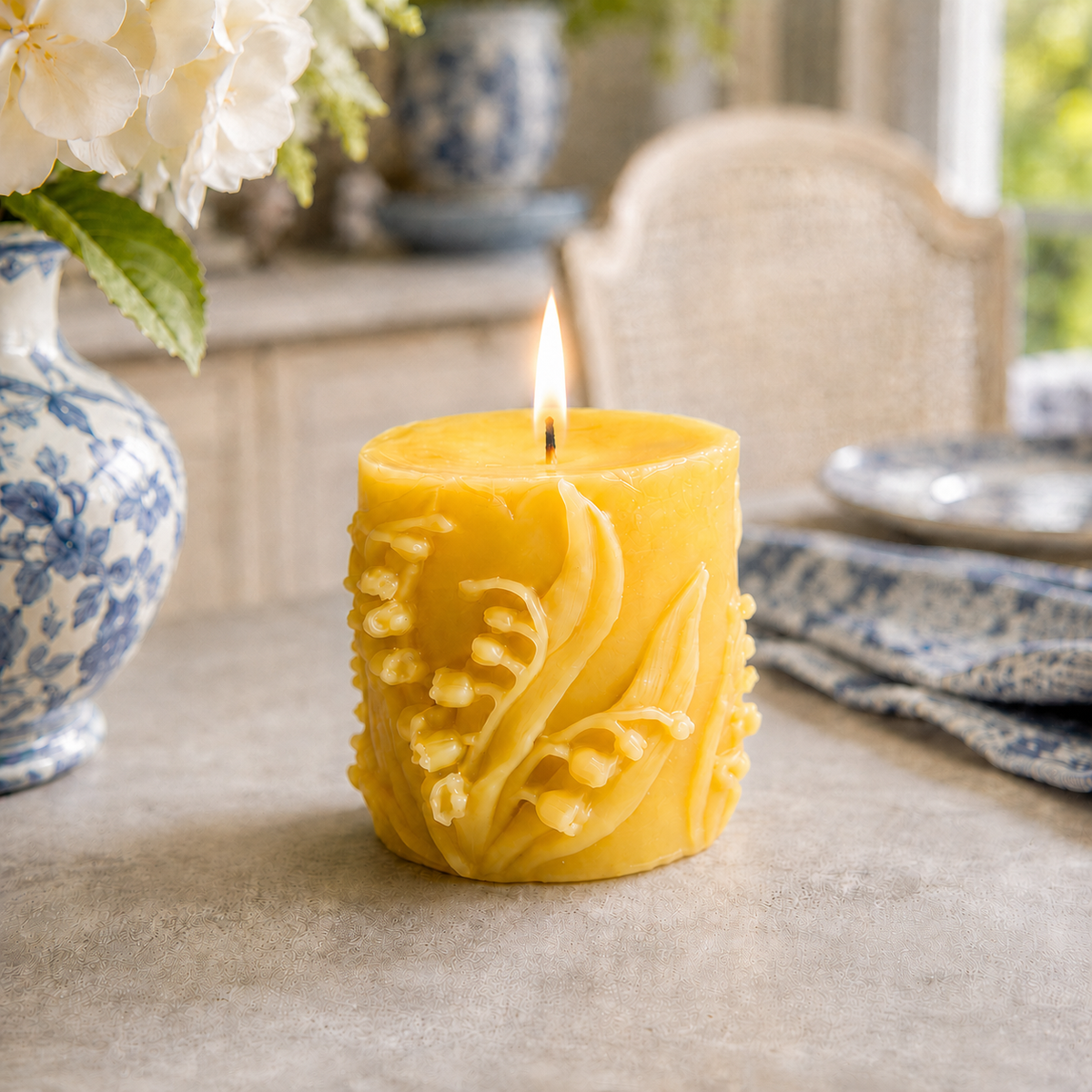 Wandering Lily of the Valley Beeswax Pillar Candles