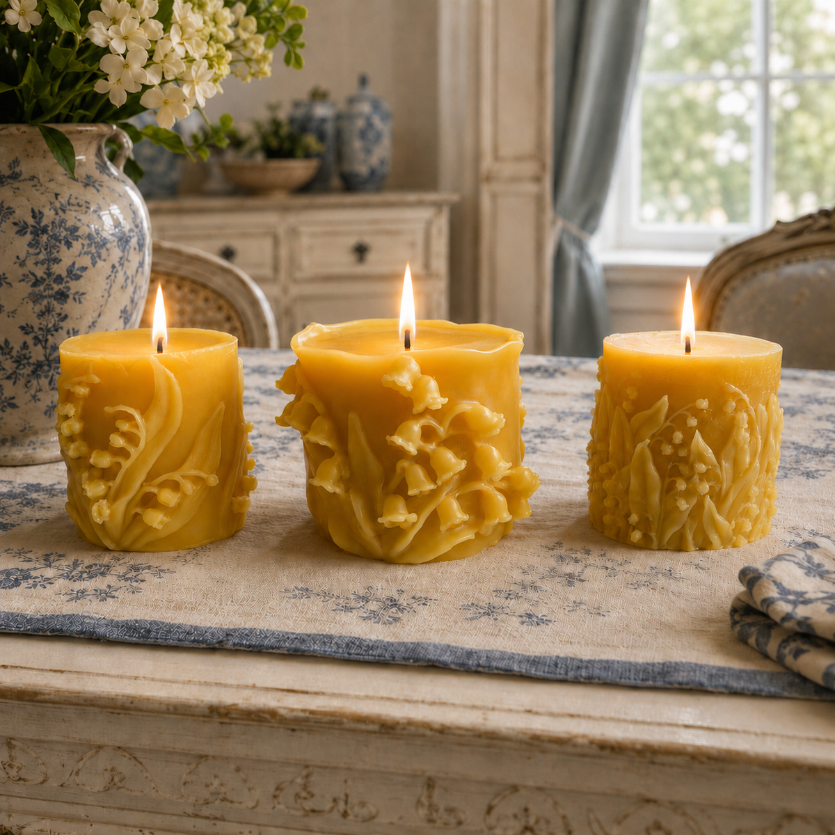Wandering Lily of the Valley Beeswax Pillar Candles