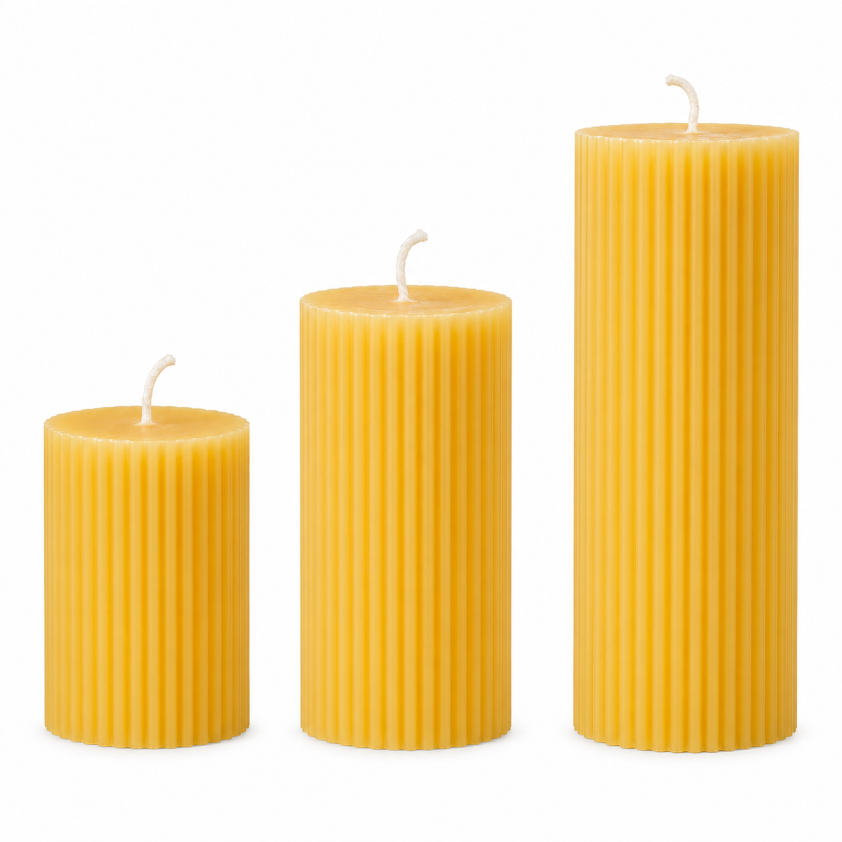 Striped Yellow Beeswax Pillar Candle Set