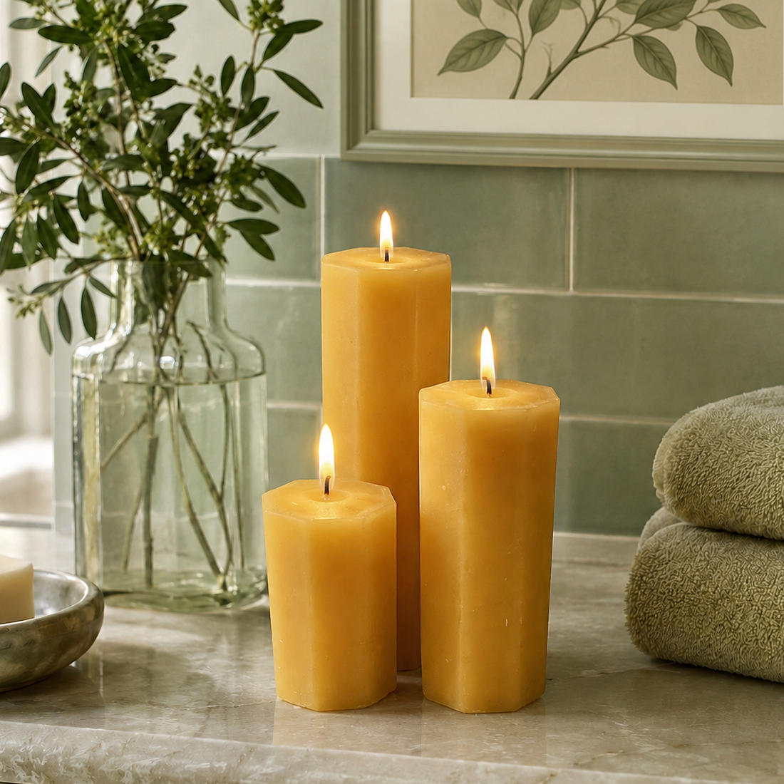 Octagon Beeswax Pillar Candles