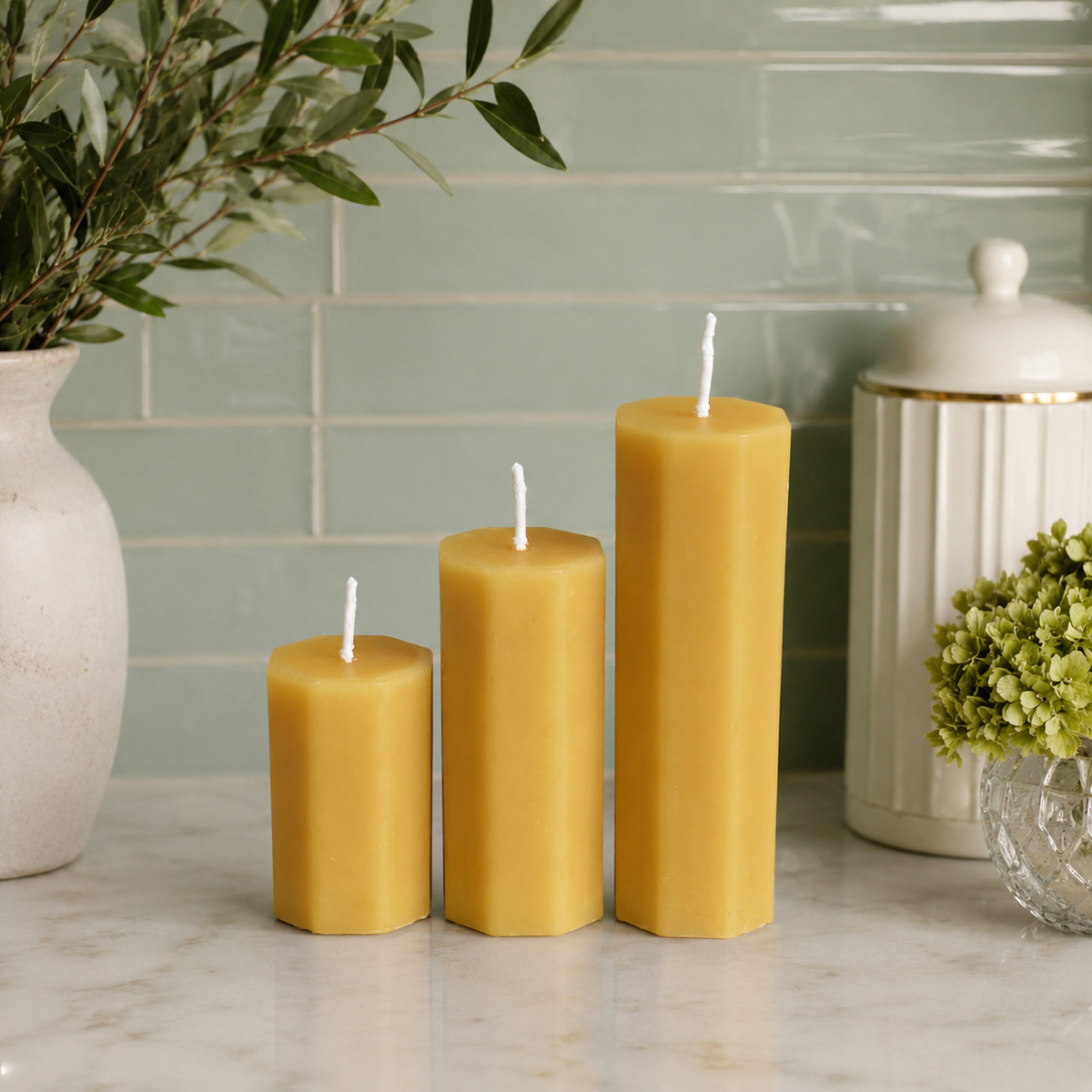 Octagon Beeswax Pillar Candles