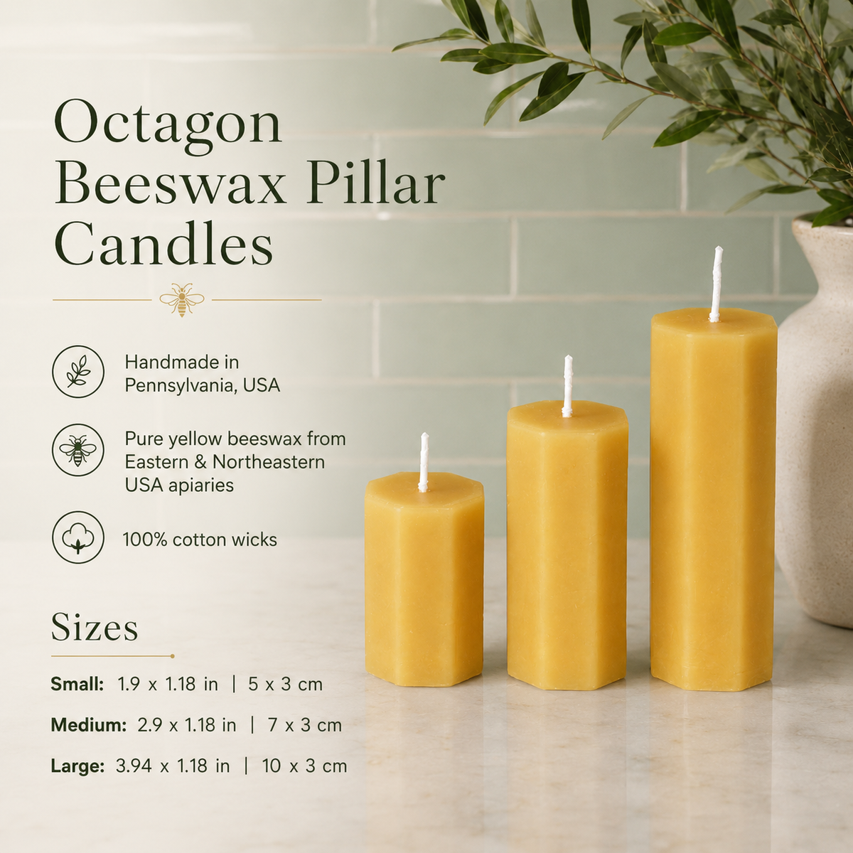 Octagon Beeswax Pillar Candles