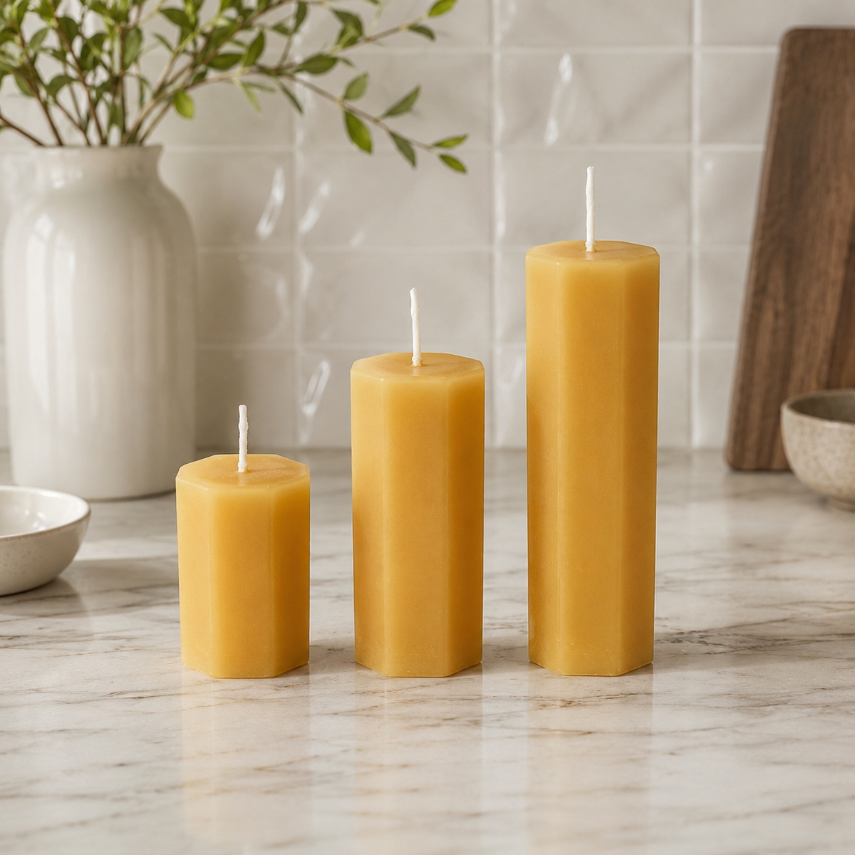Octagon Beeswax Pillar Candles