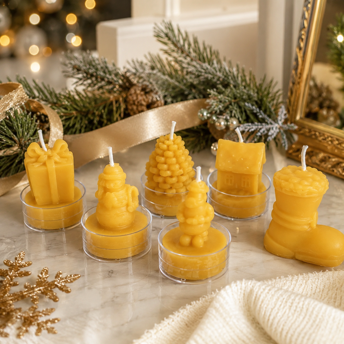 Christmas Beeswax Tealight Candle Set of 6