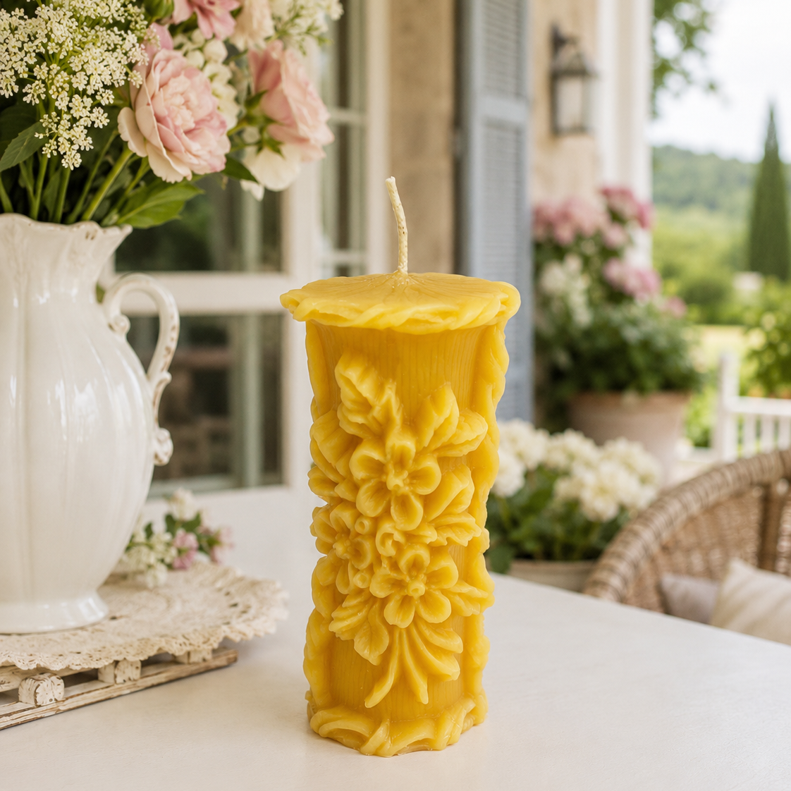 Golden Meadow Wildflower Beeswax Pillar Candle
