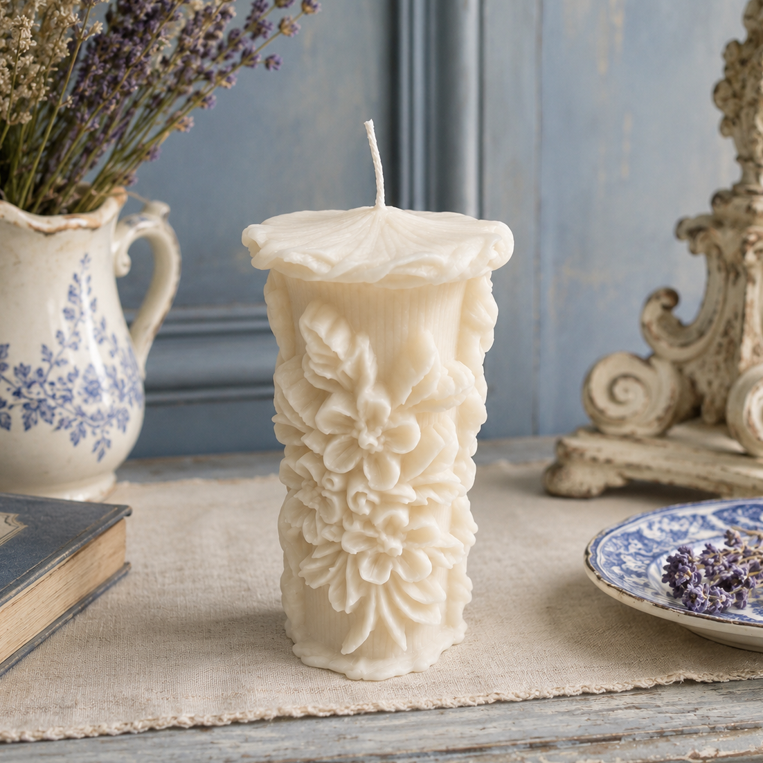White Meadow Wildflower Beeswax Pillar Candle