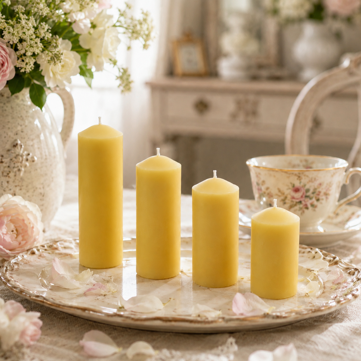1.25" Wide Cylindrical Beeswax Pillar Candles