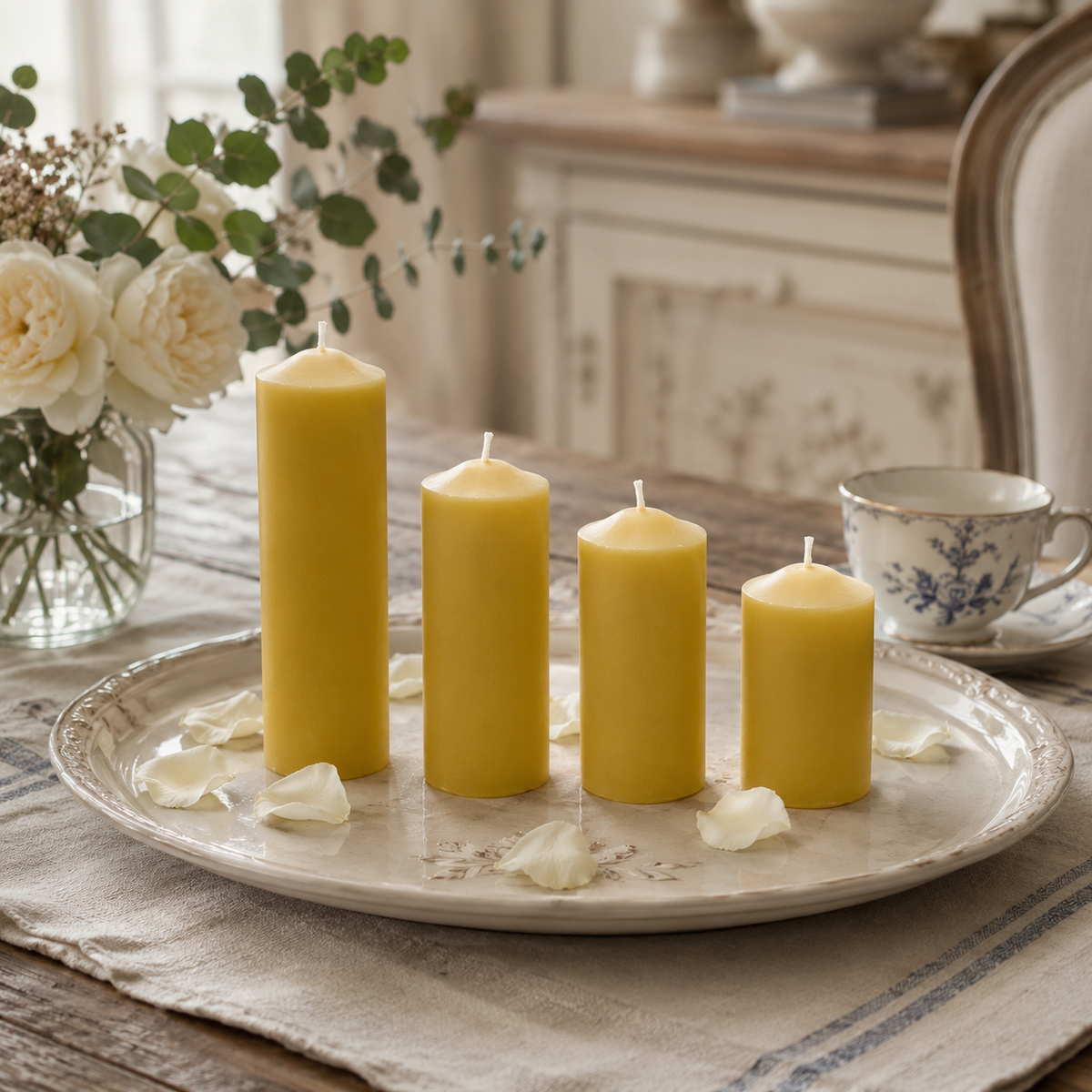 1.25" Wide Cylindrical Beeswax Pillar Candles