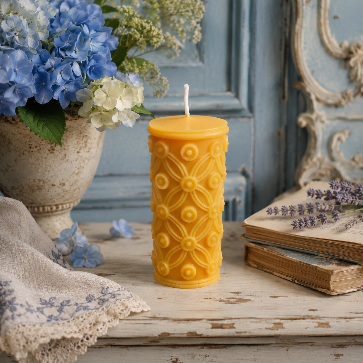 Golden Lattice Beeswax Pillar Candle