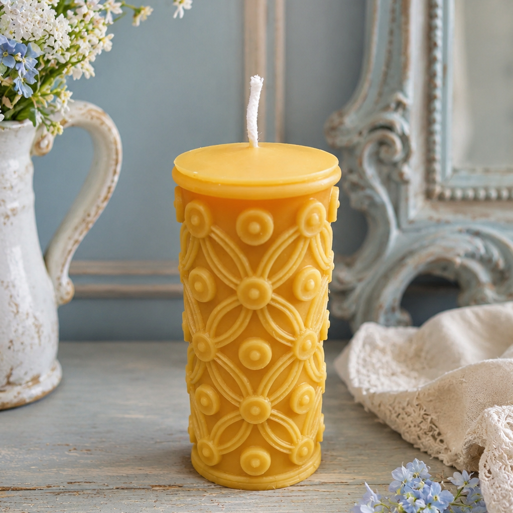 Golden Lattice Beeswax Pillar Candle