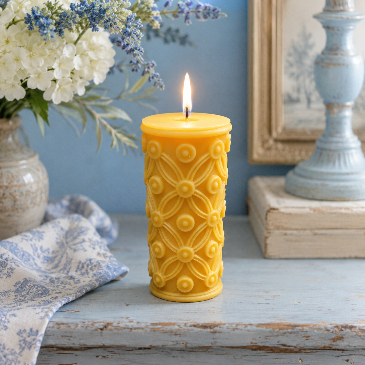 Golden Lattice Beeswax Pillar Candle