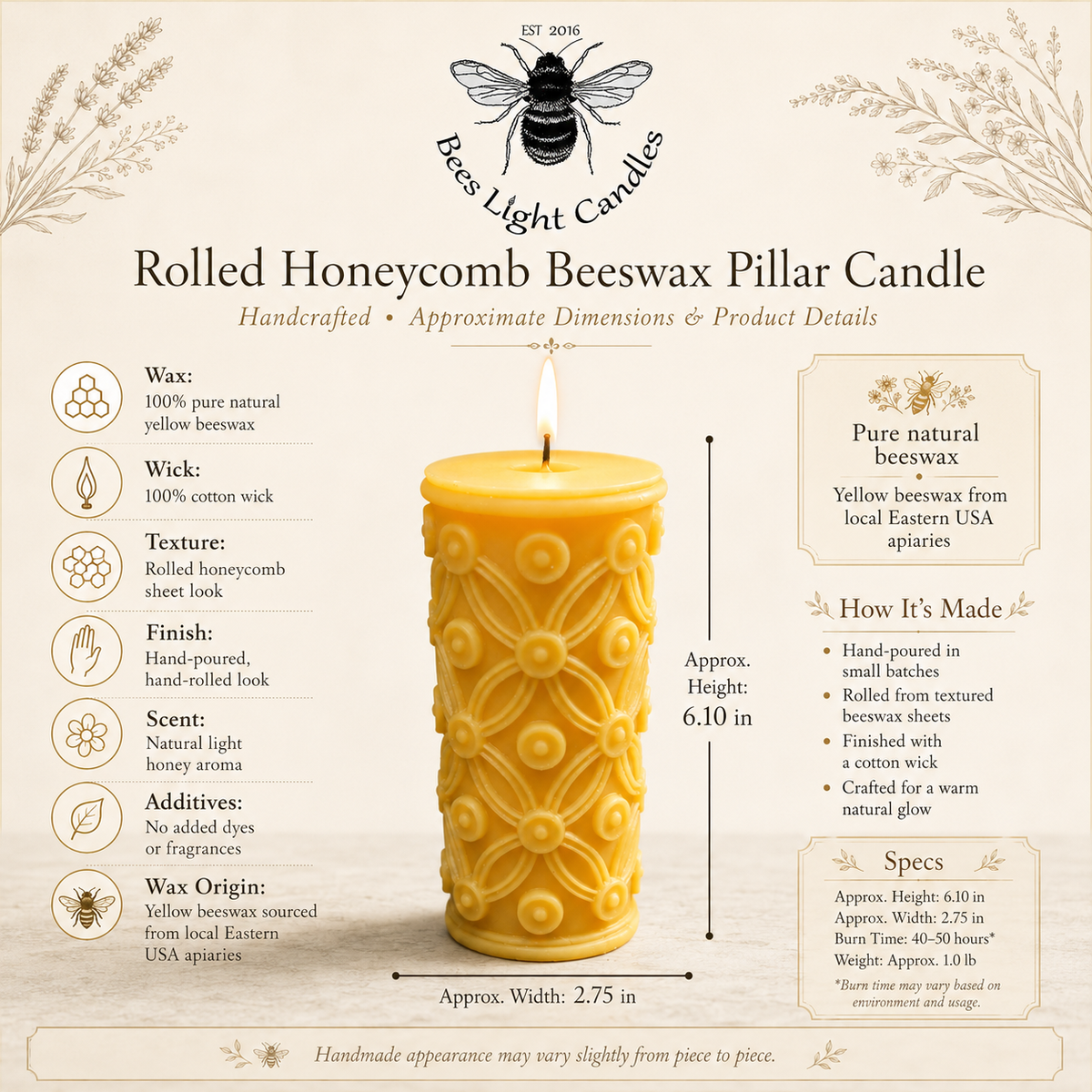 Golden Lattice Beeswax Pillar Candle
