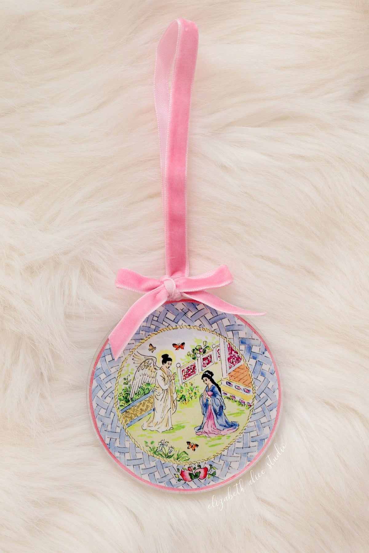 Chinoiserie acrylic ornament, The Annunciation