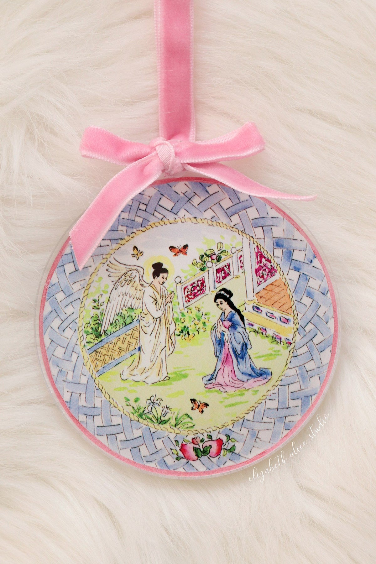 Chinoiserie acrylic ornament, The Annunciation