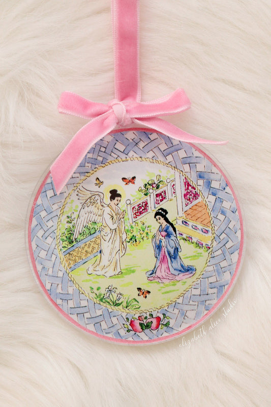 Chinoiserie acrylic ornament, The Annunciation