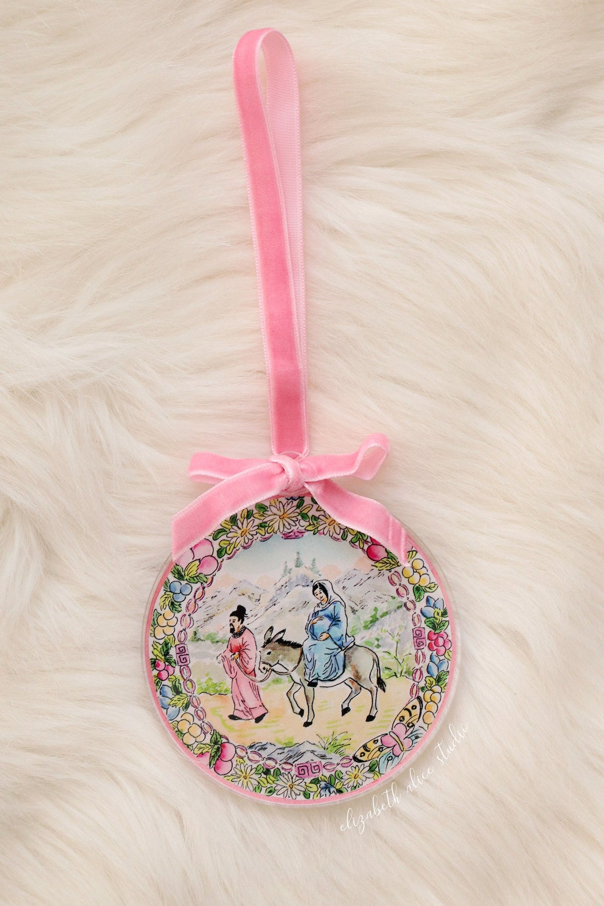 Chinoiserie acrylic ornament, The Journey to Bethlehem