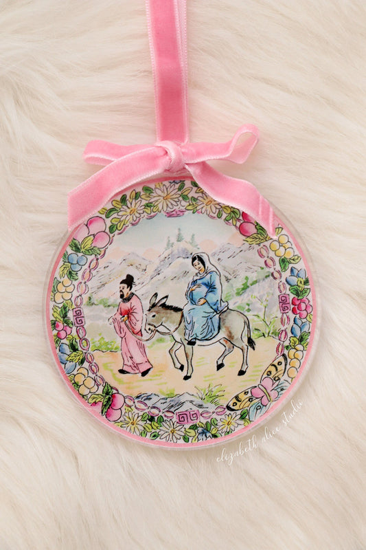 Chinoiserie acrylic ornament, The Journey to Bethlehem