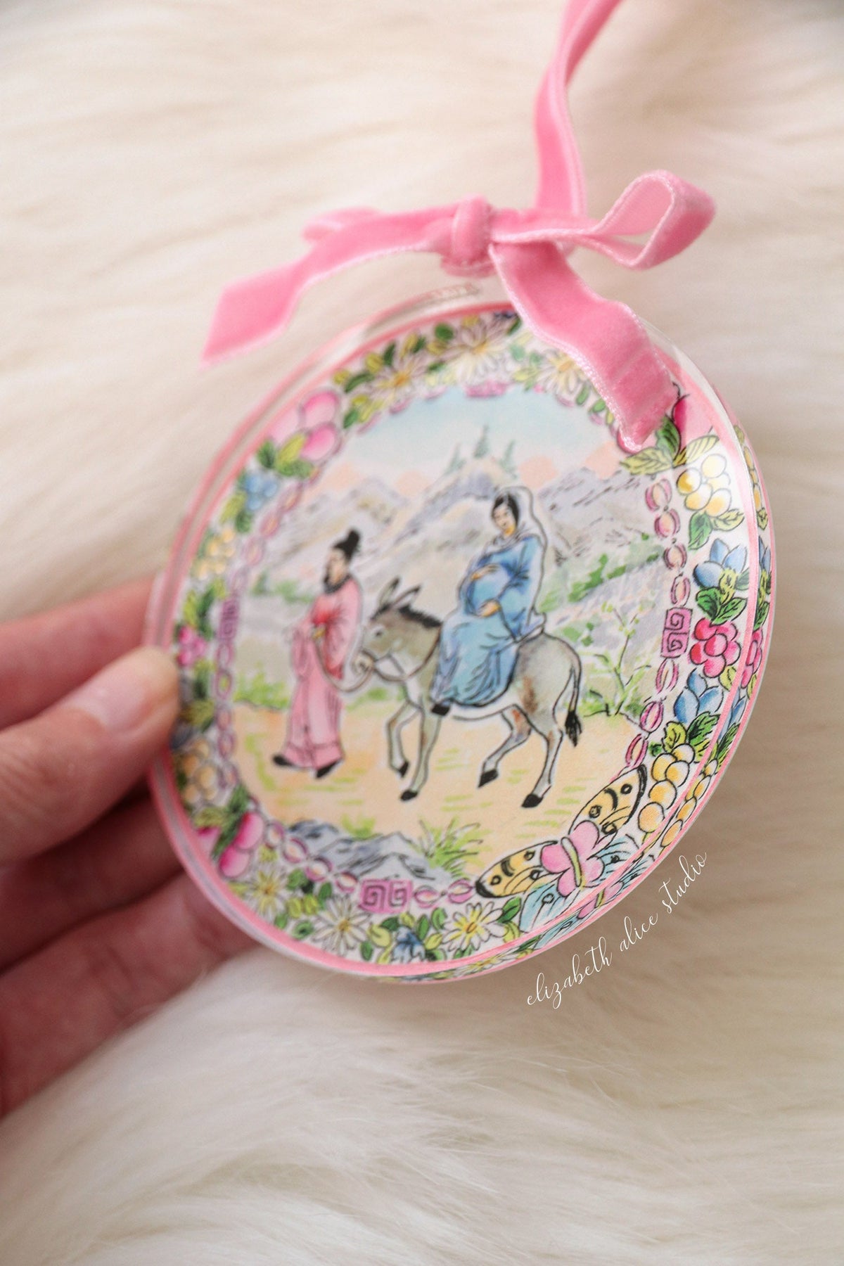 Chinoiserie acrylic ornament, The Journey to Bethlehem