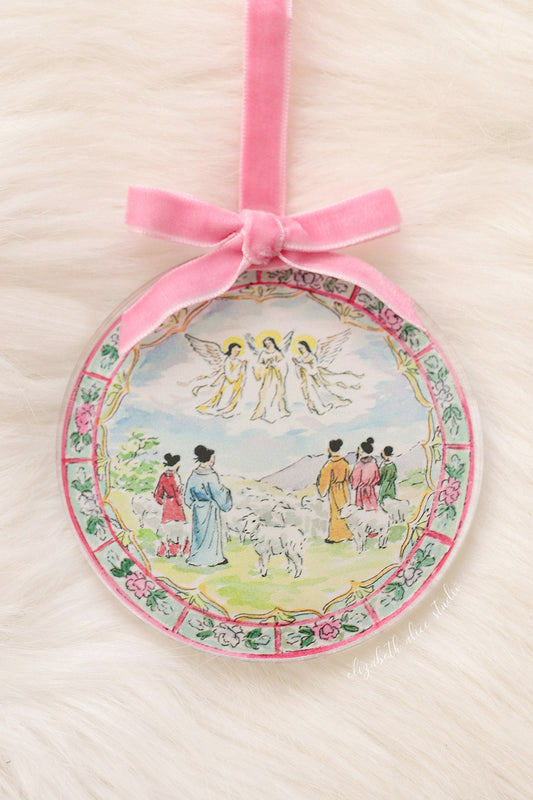 Chinoiserie acrylic ornament, Angels appearing to the shepherds