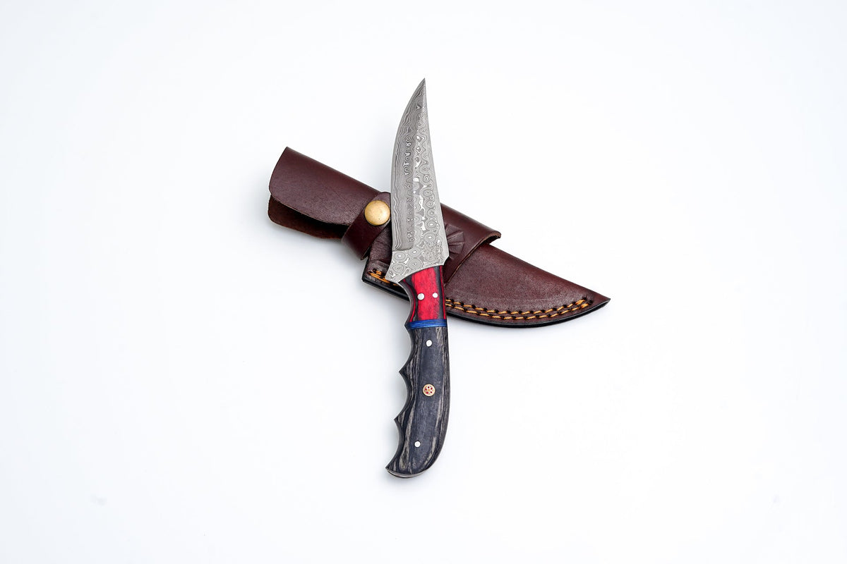 CUSTOM HANDMADE FORGED DAMASCUS STEEL Hunting Knife BLADE WITH Diamond Wood SCALES TK-13