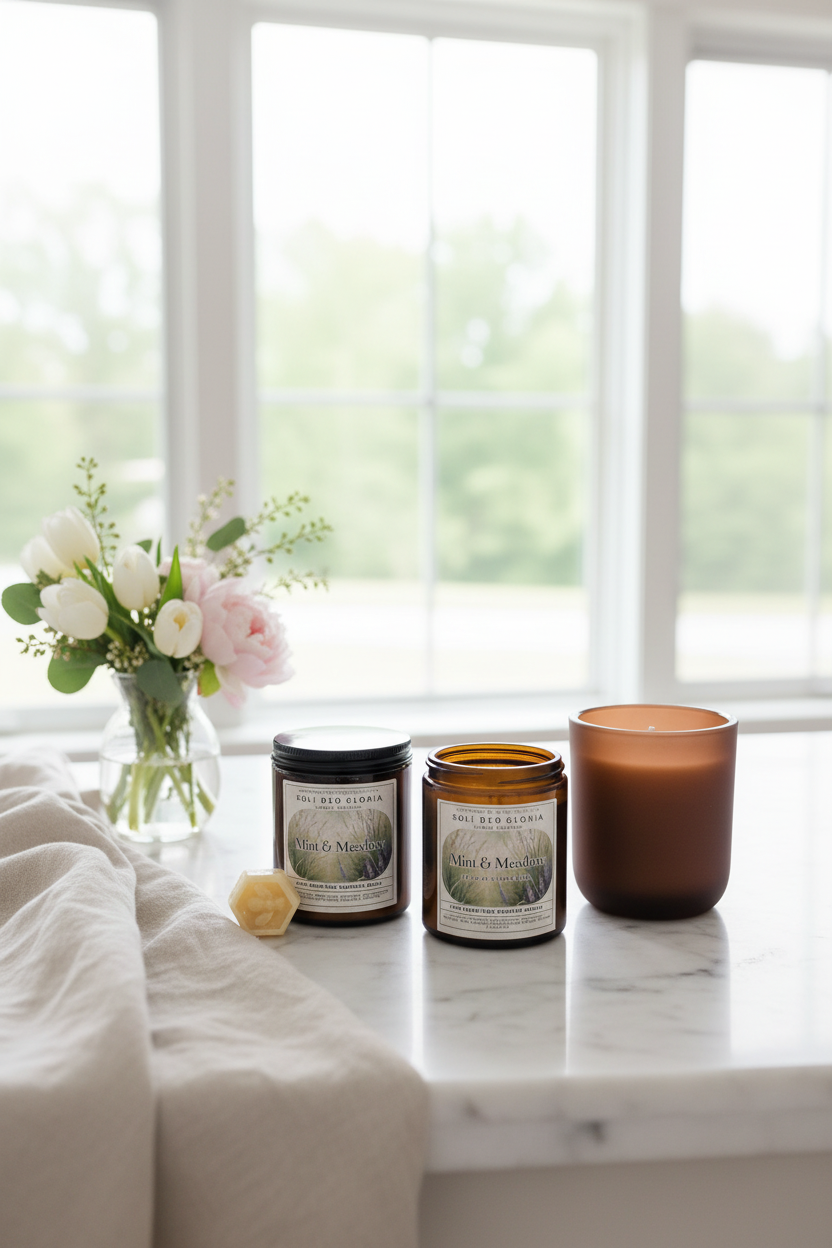 Mint & Meadow Beeswax Candle | Organic Essential Oil Infused