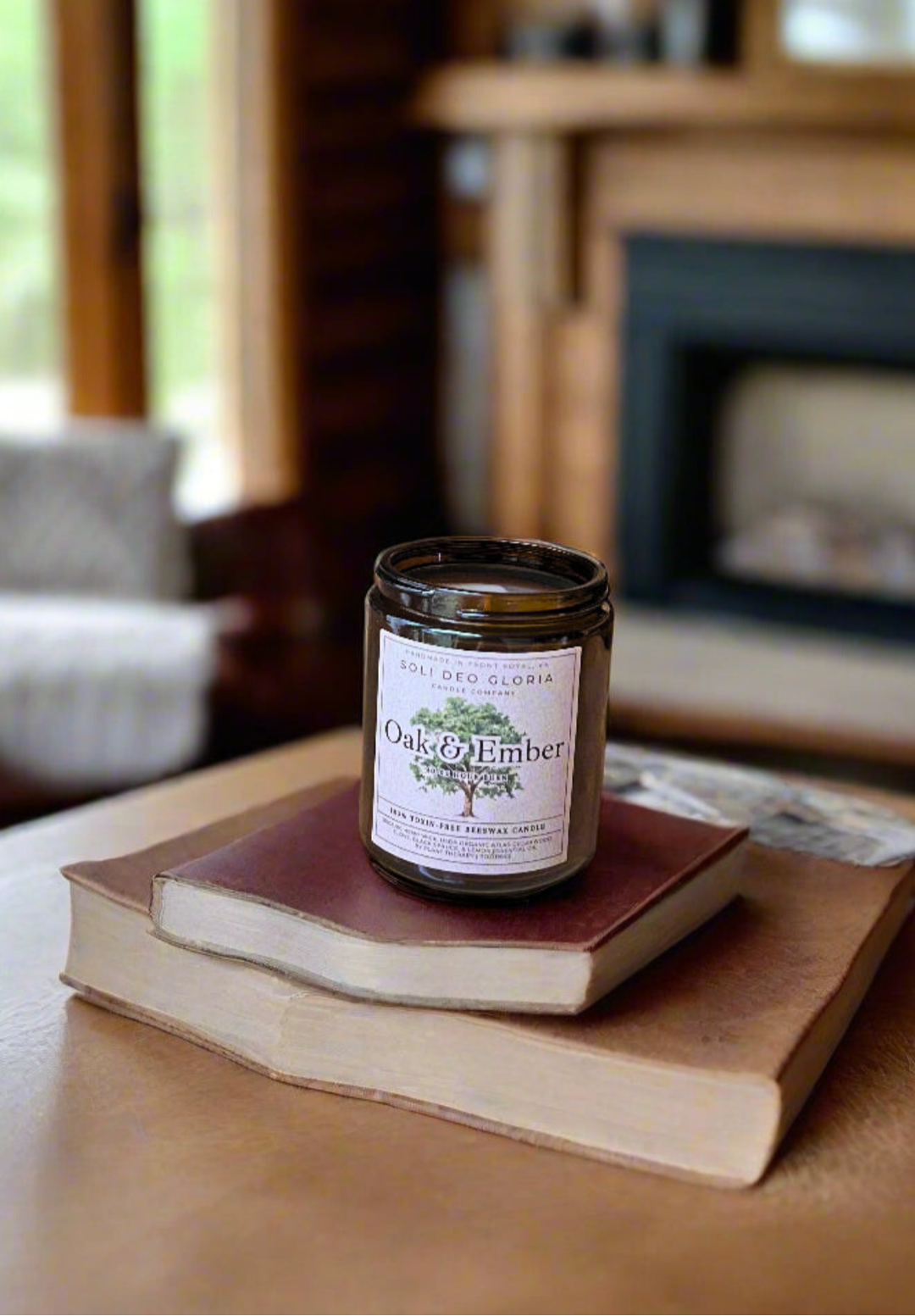 Oak & Ember Beeswax Candle | Warm Woodsy Organic Essential Oil Candle