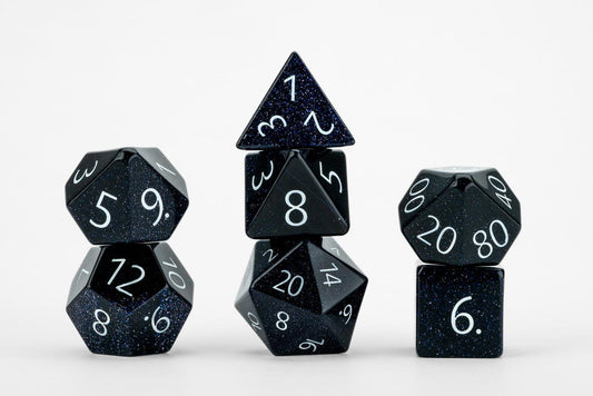 Engraved Blue Sandstone: Full-Sized 16mm Polyhedral Dice Set