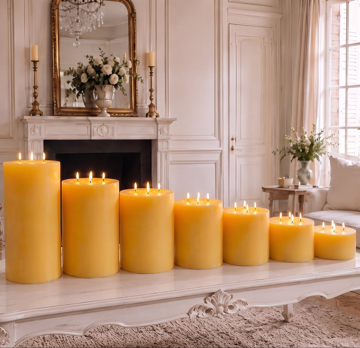 Giant 6 Inch Wide Yellow Beeswax 4 Wick Candles