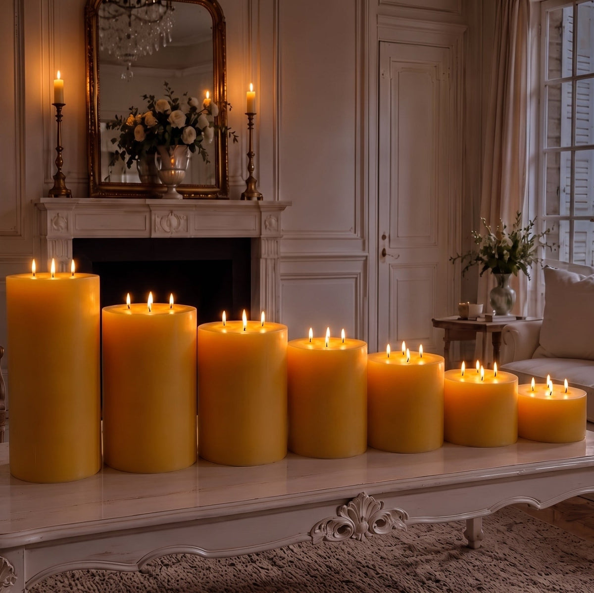 Giant 6 Inch Wide Yellow Beeswax 4 Wick Candles