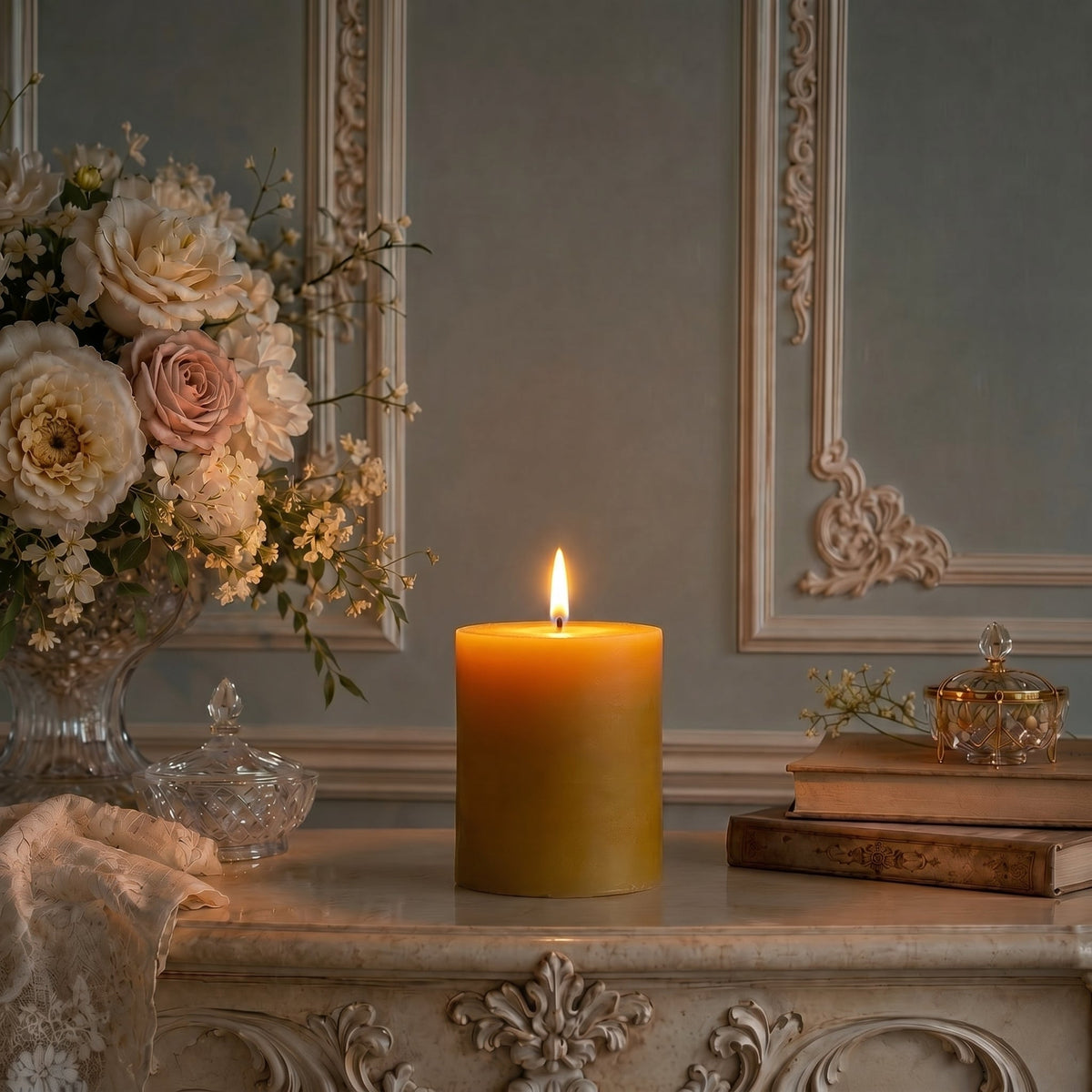 4x4 Inch Yellow Beeswax Pillar Candle