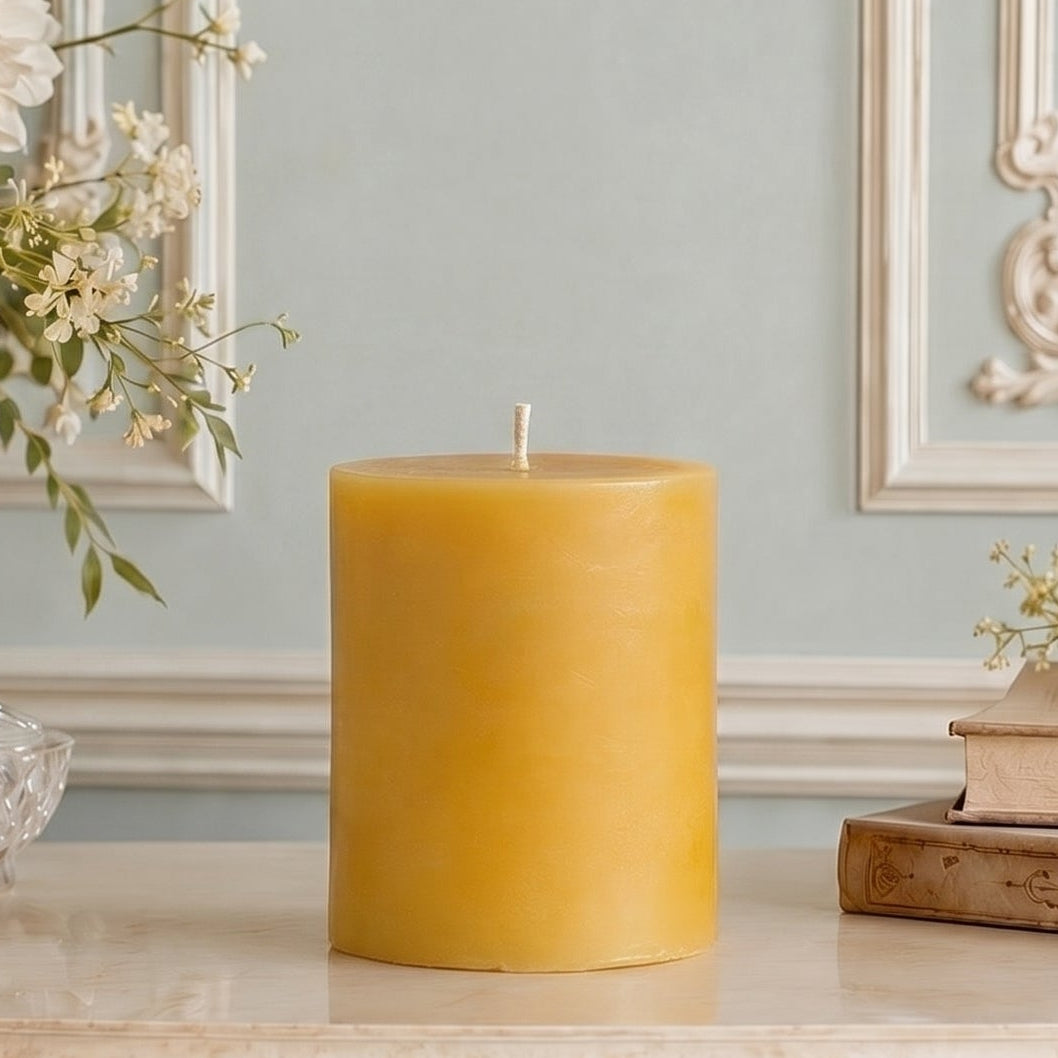 4x4 Inch Yellow Beeswax Pillar Candle