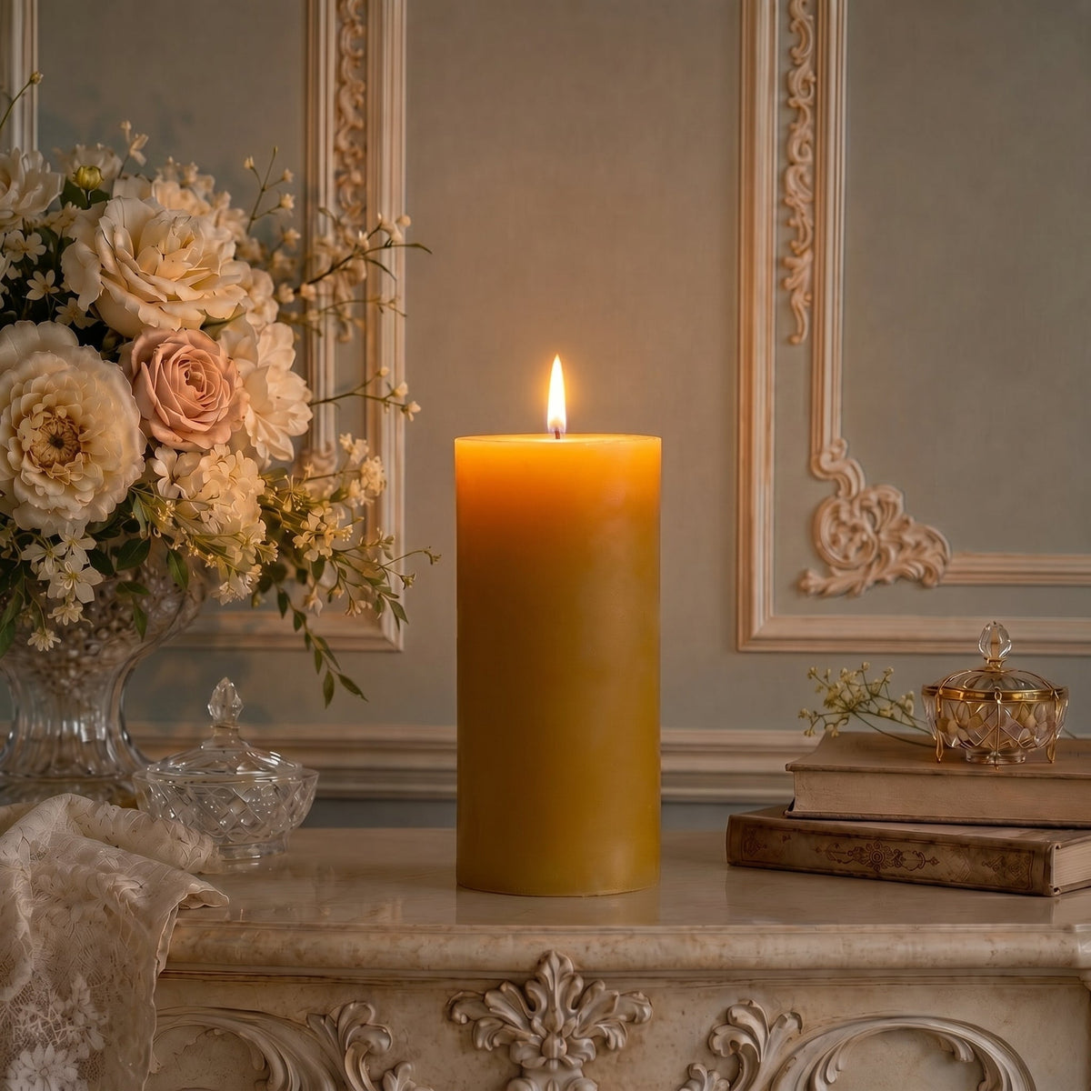 4x8 Inch Yellow Beeswax Pillar Candle