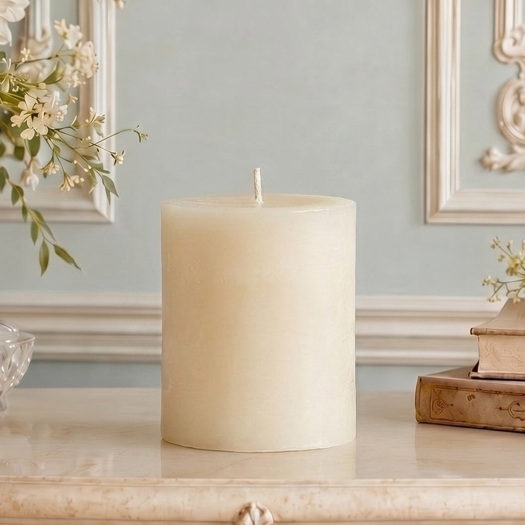 4x4 Inch White Beeswax Pillar Candle