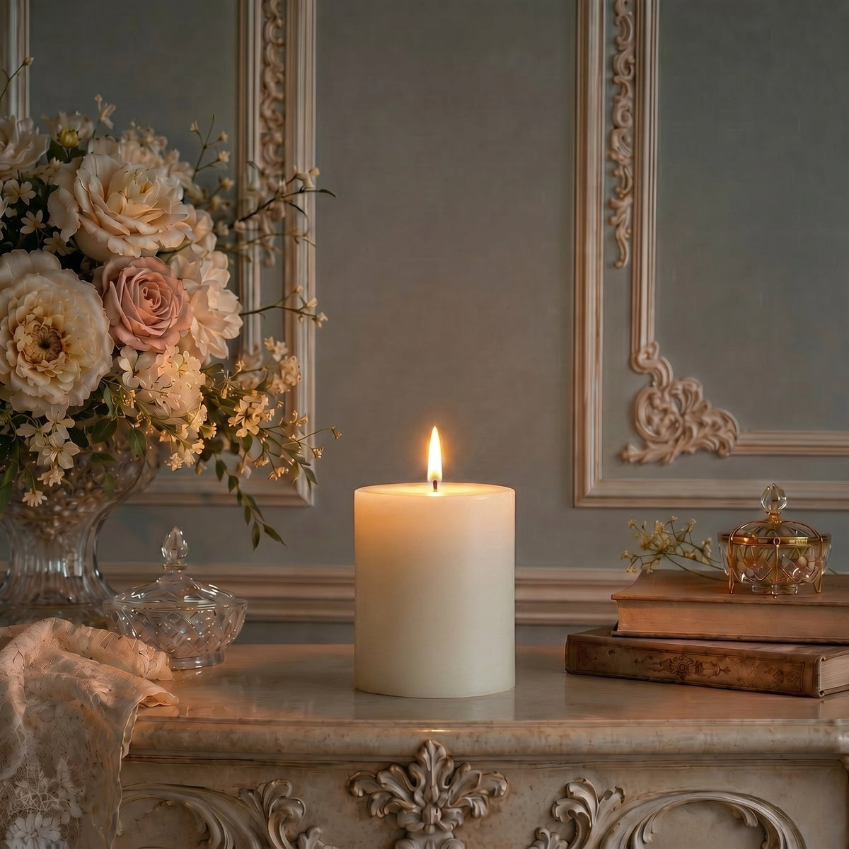 4x4 Inch White Beeswax Pillar Candle