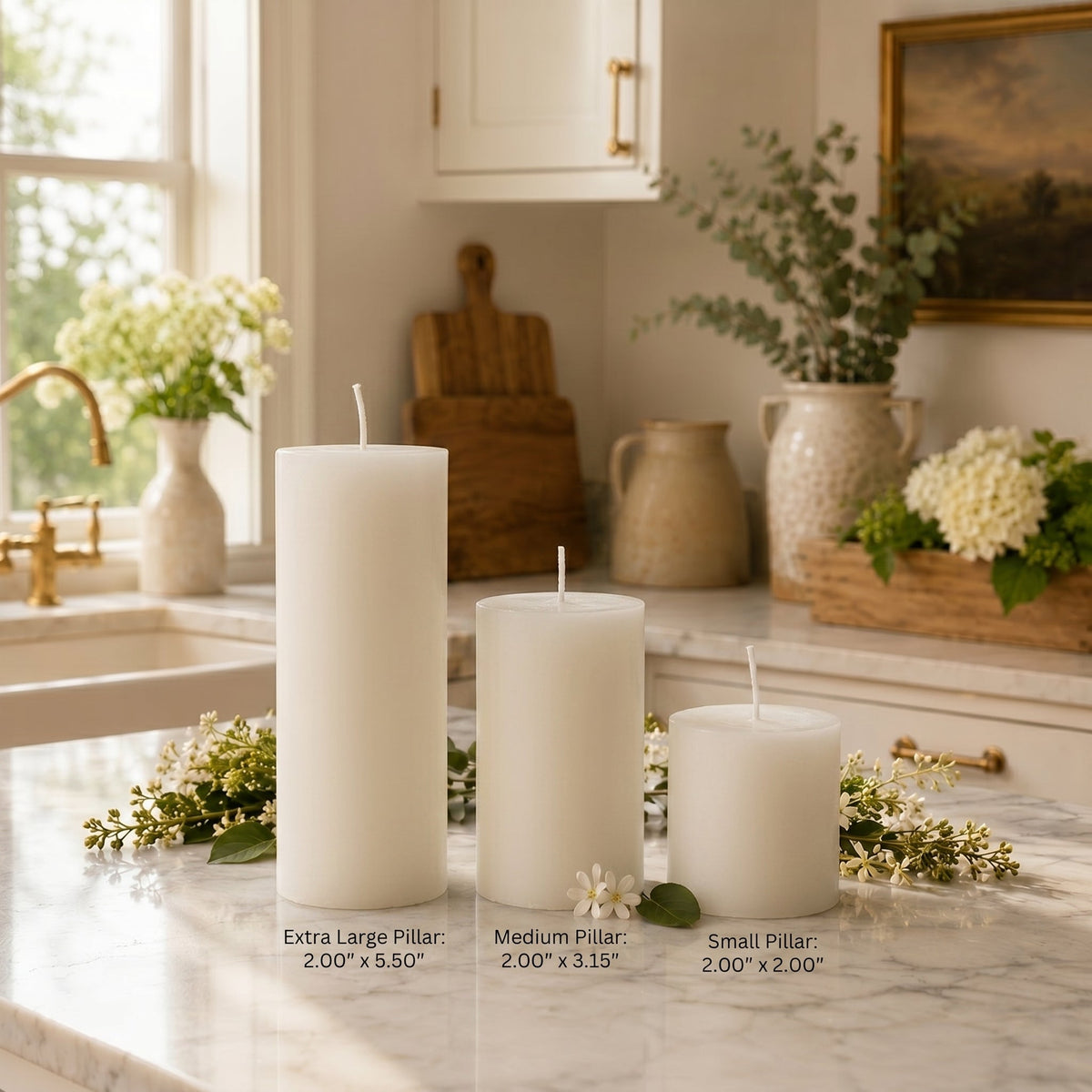 2 Inch White Beeswax Pillar Candle Set
