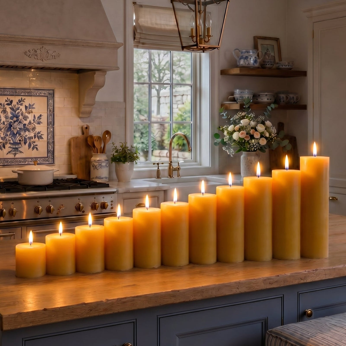 Candle Symphony 11 Piece Yellow-Beeswax Pillar Set 3-Inch Diameter